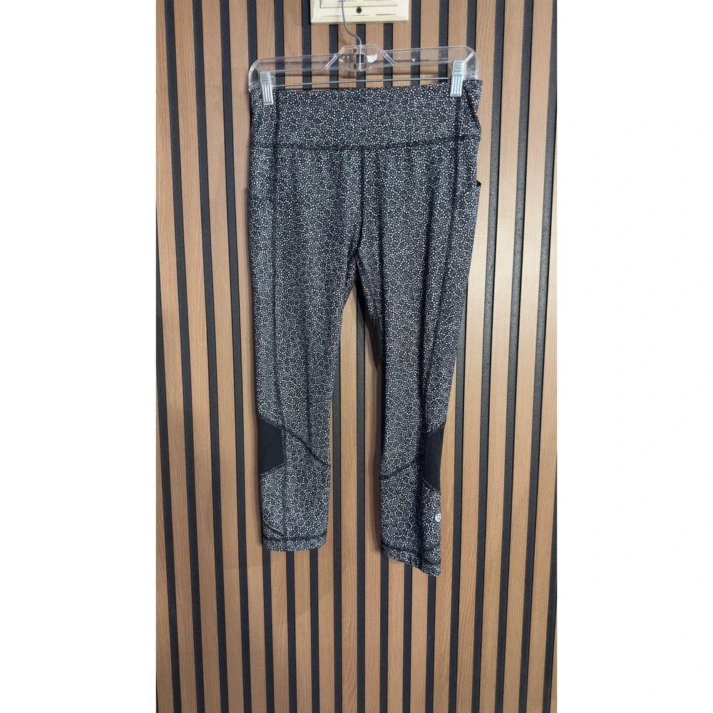 Lululemon Align High Rise Crop Leggings Black White Speckle Mesh Panel Size‎ 6